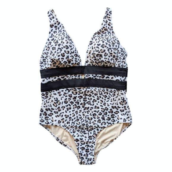 Swimsuits for All Plus Size Leopard Print Plunge One Piece Adjustable Strap - Picture 2 of 11